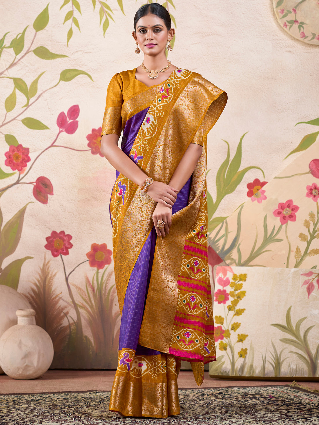 Stunning Purple Patola Printed Tussar Silk Event Wear Saree With Blouse