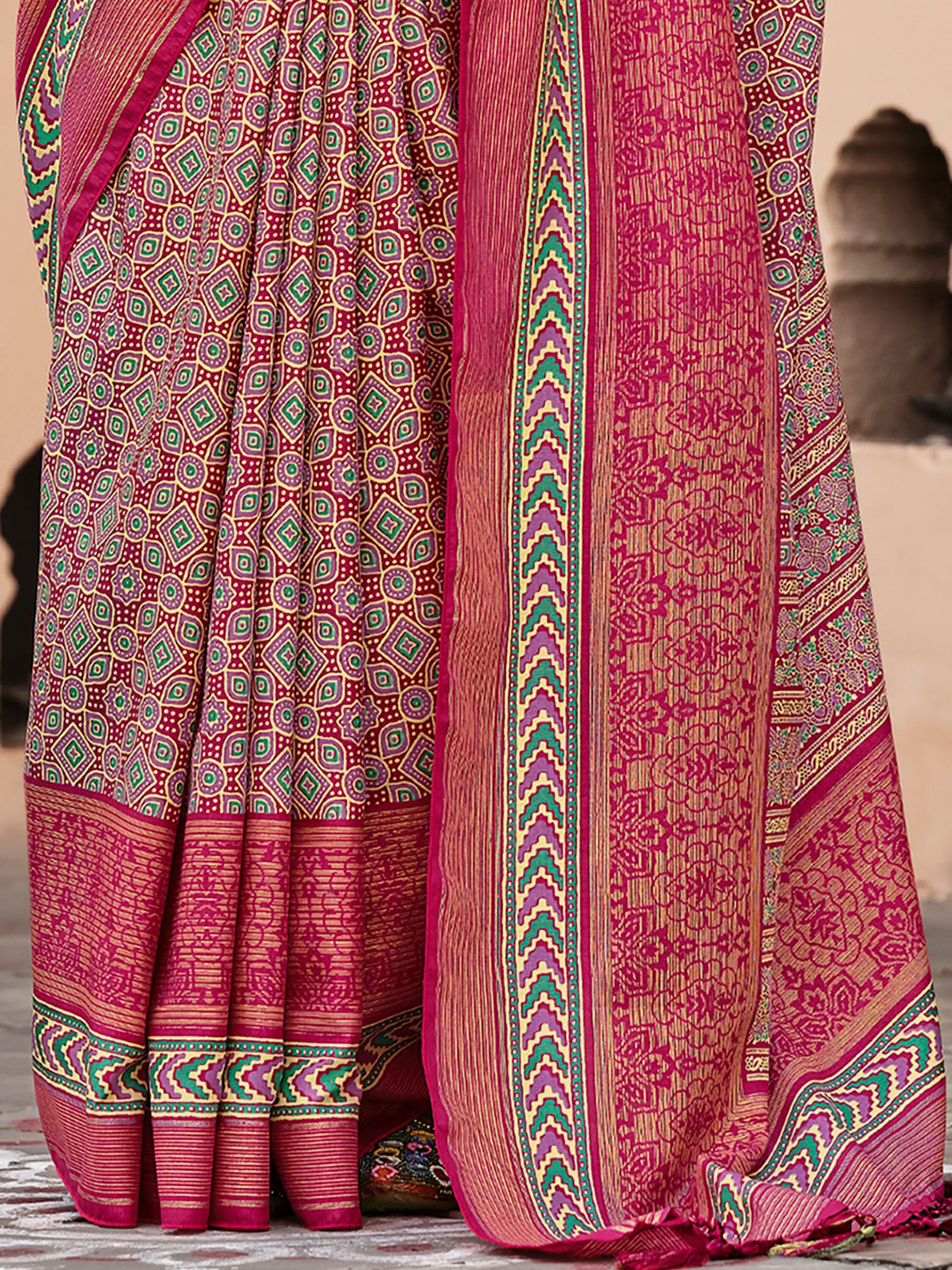 Gorgeous Wine Digital Printed Silk Event Wear Saree With Blouse
