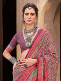 Gorgeous Wine Digital Printed Silk Event Wear Saree With Blouse