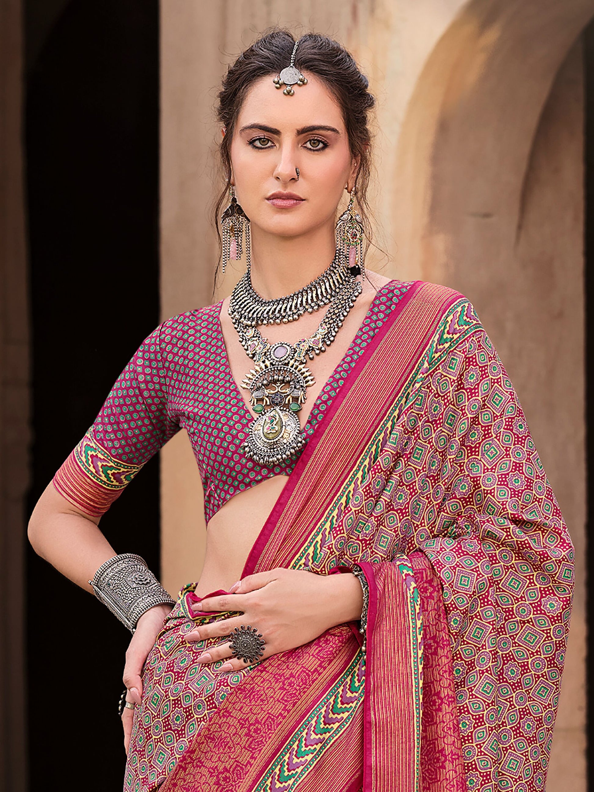 Gorgeous Wine Digital Printed Silk Event Wear Saree With Blouse