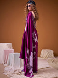 Glorious Purple Floral Printed Satin Party Wear Saree With Blouse
