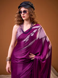 Glorious Purple Floral Printed Satin Party Wear Saree With Blouse