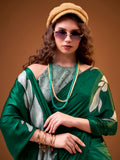 Fabulous Green Floral Printed Satin Festival Wear Saree With Blouse