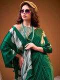 Fabulous Green Floral Printed Satin Festival Wear Saree With Blouse