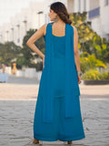 Wonderful Teal Blue Floral Embroidered Chinon Palazzo Suit With Dupatta