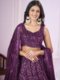 Beautiful Purple Sequins Georgette Wedding Lehenga Choli With Dupatta