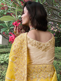 Fascinating Yellow Zari Weaving Organza Haldi Wear Saree With Blouse