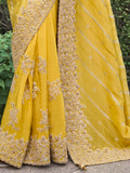Fascinating Yellow Zari Weaving Organza Haldi Wear Saree With Blouse