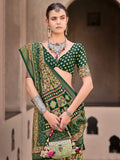 Enchanting Green Digital Printed Silk Mehendi Wear Saree With Blouse