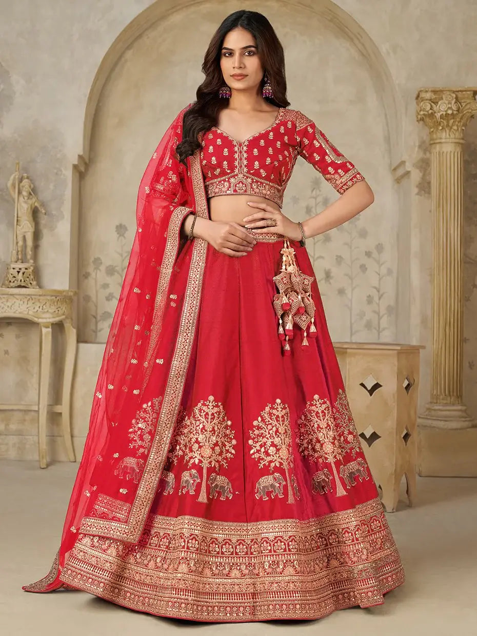 Fantabulous Red Zari Work Silk Bridal Lehenga Choli With Dupatta