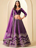 Glamorous Purple Sequins Work Velvet Festival Wear Lehenga Choli With Dupatta