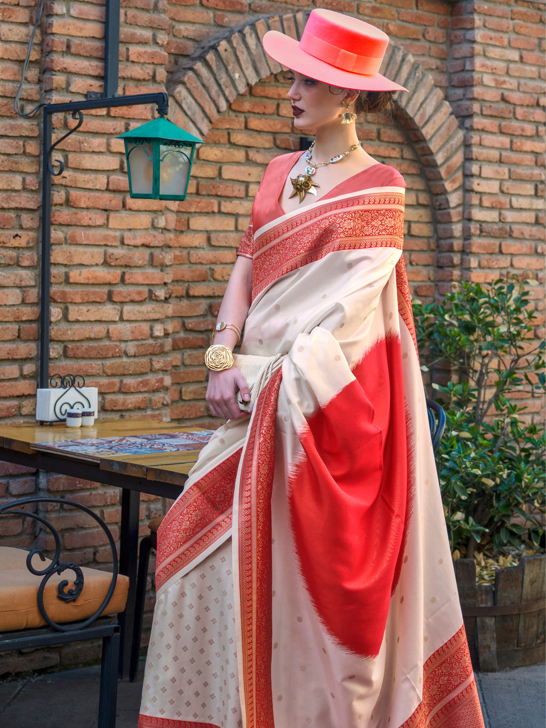 Adorable Off-White Zari Weaving Silk Event Wear Saree With Blouse