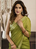 Outstanding Olive Green Zari Weaving Cotton  Festival Wear Saree With Blouse