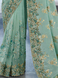 Attractive Sea Green Zari Weaving Organza Engagement Wear Saree