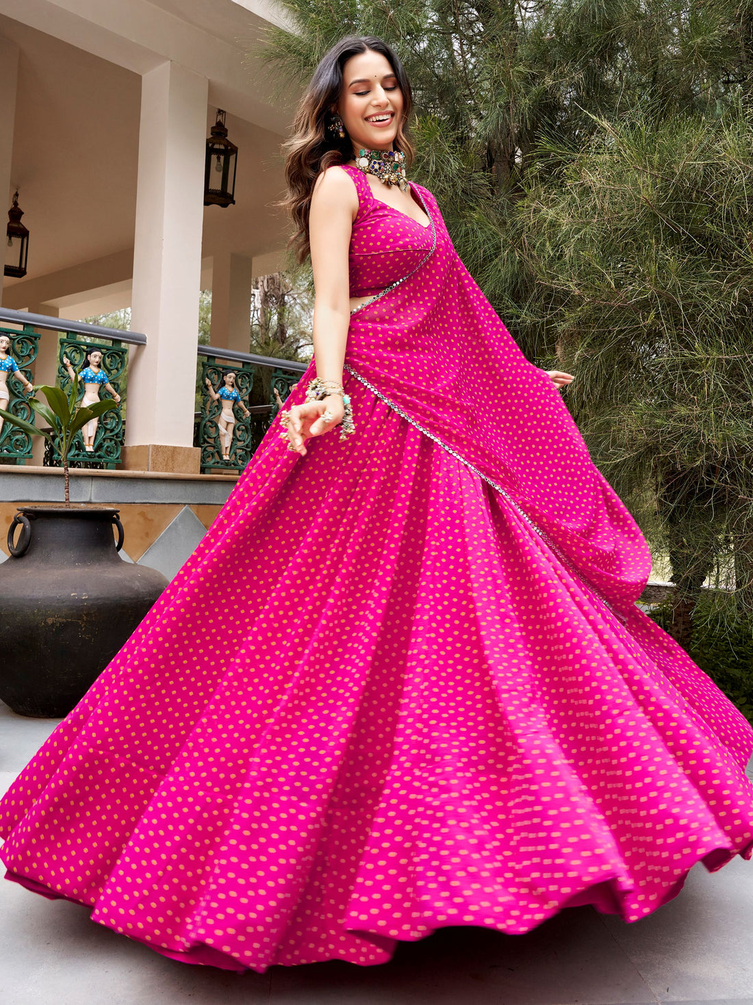 Fabulous Rani Pink Bandhej Print Georgette Navratri Wear Lehenga Choli