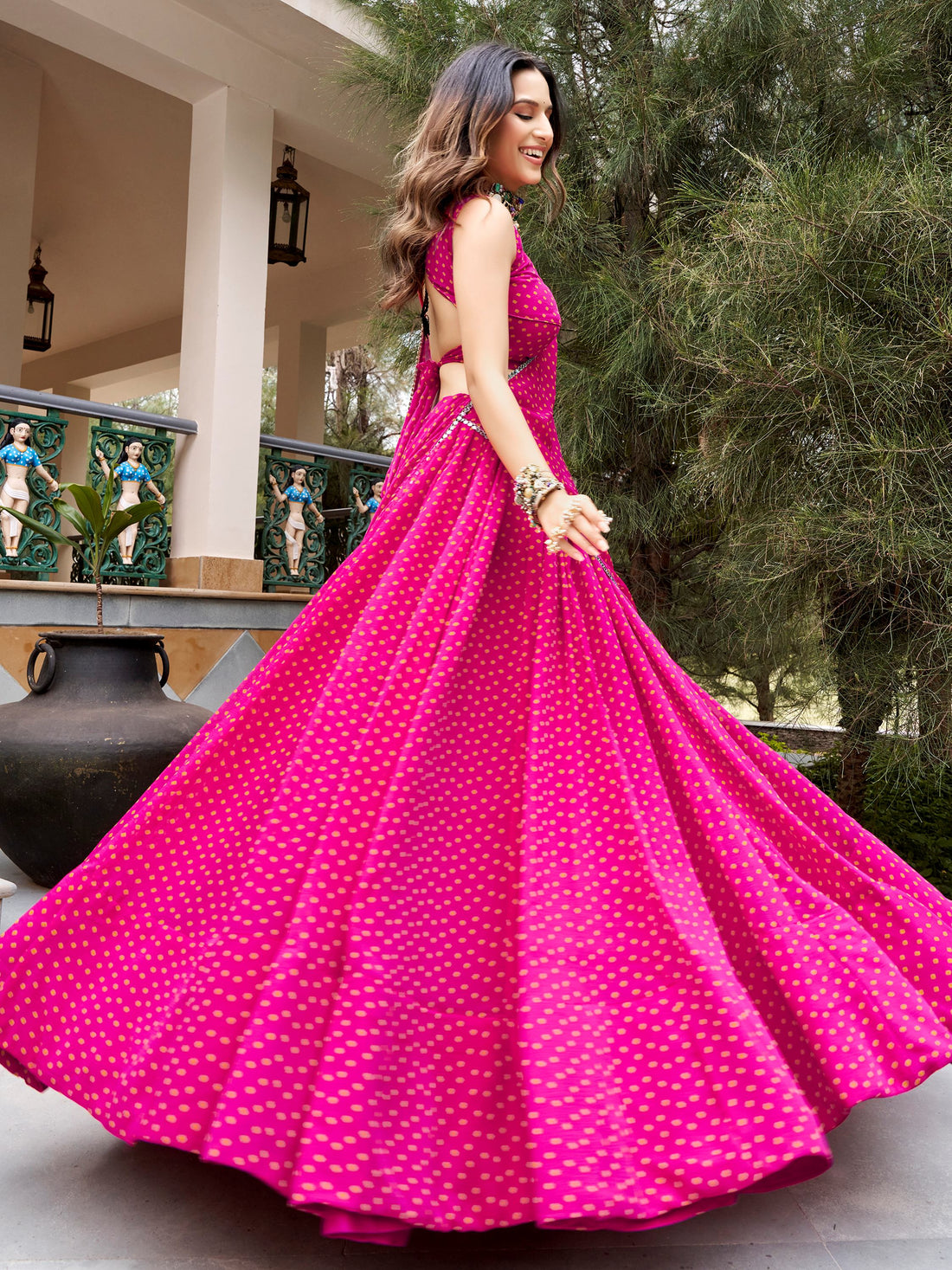 Fabulous Rani Pink Bandhej Print Georgette Navratri Wear Lehenga Choli