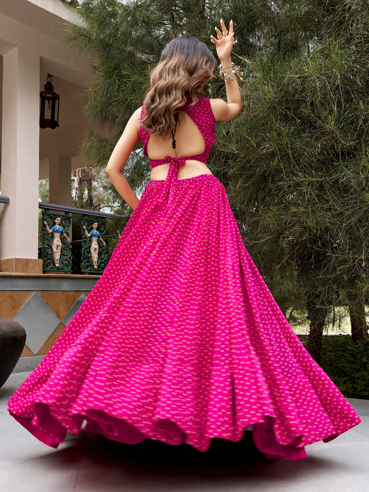 Fabulous Rani Pink Bandhej Print Georgette Navratri Wear Lehenga Choli