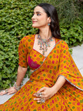 Chic Mustard Yellow Mirror Work Georgette Navratri Wear Lehenga Choli