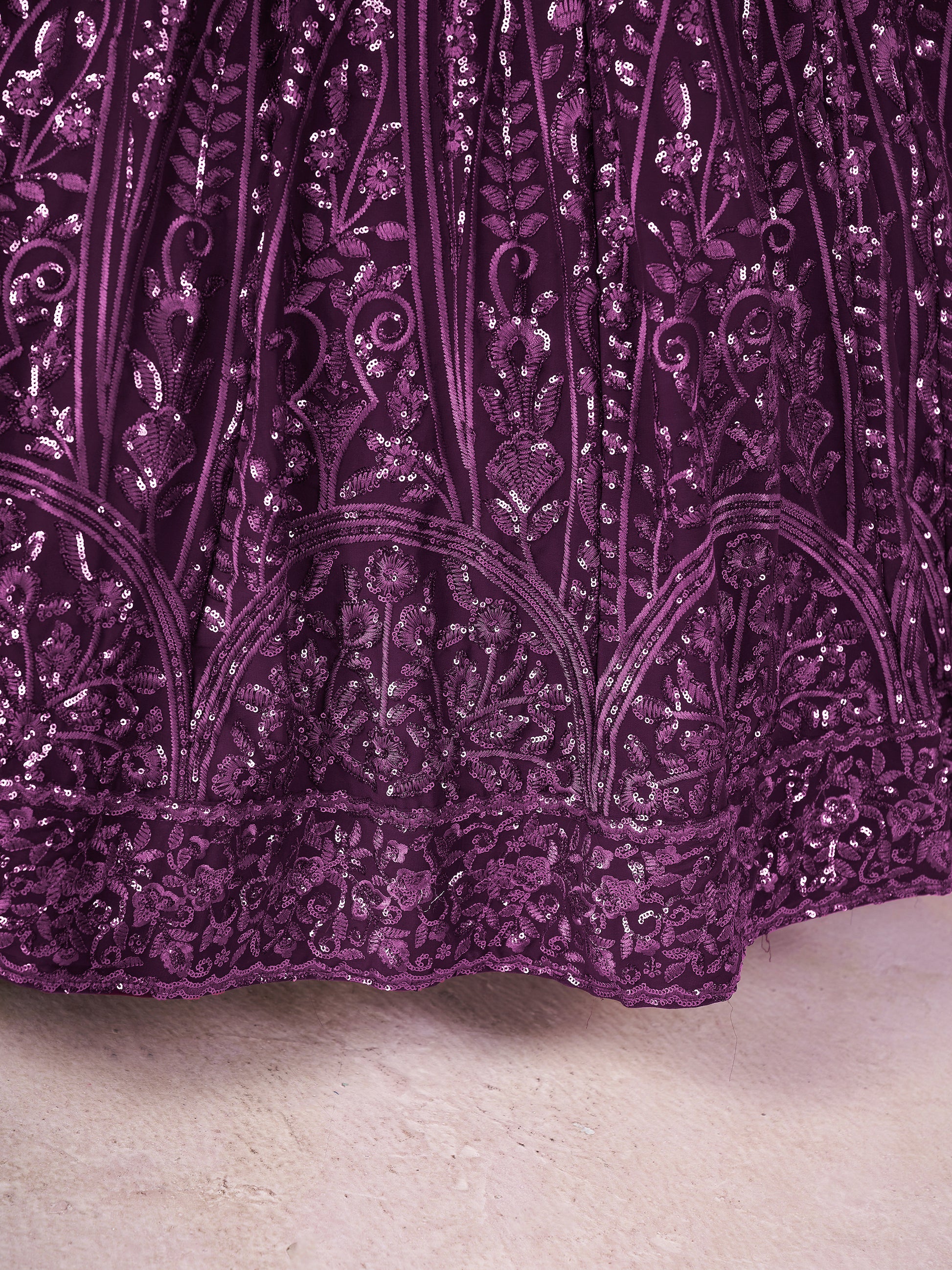 Beautiful Purple Sequins Georgette Wedding Lehenga Choli With Dupatta
