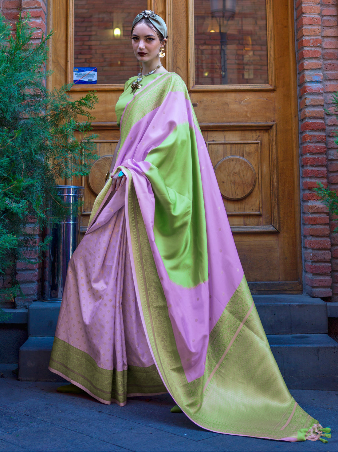 Charming Lavender Zari Weaving Silk Festival Wear Saree With Blouse