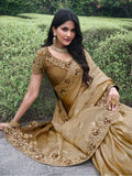 Adorable Brown Zari Woven Organza Silk Wedding Saree With Blouse