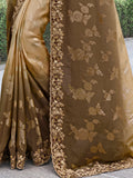 Adorable Brown Zari Woven Organza Silk Wedding Saree With Blouse