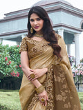 Adorable Brown Zari Woven Organza Silk Wedding Saree With Blouse