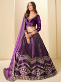 Glamorous Purple Sequins Work Velvet Festival Wear Lehenga Choli With Dupatta