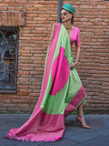 Beautiful Light Green Zari Weaving Silk Traditional Saree With Blouse