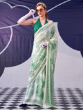 Majestic Pista Green Floral Printed Satin Event Wear Saree With Blouse