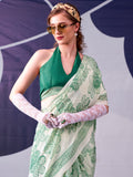 Majestic Pista Green Floral Printed Satin Event Wear Saree With Blouse