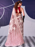 Alluring Maroon Floral Printed Satin Event Wear Saree With Blouse
