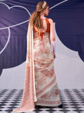 Spectacular Peach Floral Printed Satin Casual Wear Saree With Blouse