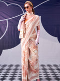 Spectacular Peach Floral Printed Satin Casual Wear Saree With Blouse