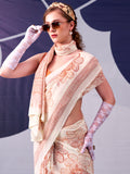 Spectacular Peach Floral Printed Satin Casual Wear Saree With Blouse