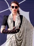 Rich Black Floral Printed Satin Traditional Saree With Blouse
