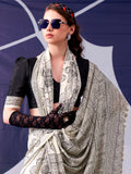 Rich Black Floral Printed Satin Traditional Saree With Blouse