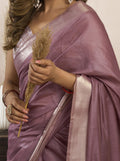 Gorgeous Mauve Pink Zari Weaving Khadi Casual Wear Saree With Blouse