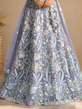 Attractive Lavender Floral Embroidered Net Party Wear Lehenga Choli