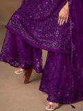 Charming Purple Thread Embroidery Net Reception Wear Sharara Suit