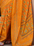 Alluring Mustard Yellow Printed Silk Haldi Wear Saree With Blouse