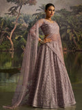 Ravishing Mauve Zarkan Work Net Engagement Wear Lehenga Choli With Dupatta