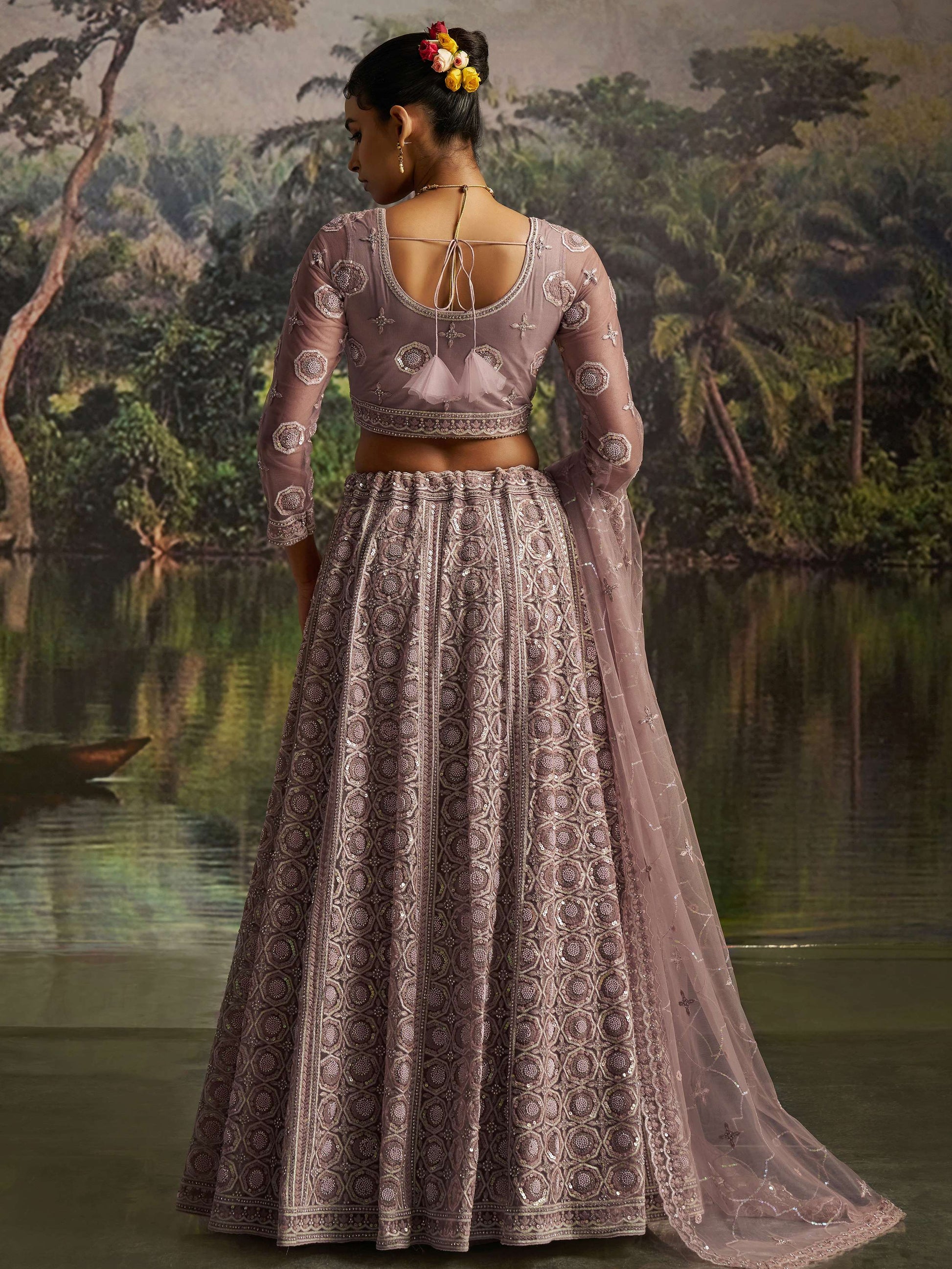Ravishing Mauve Zarkan Work Net Engagement Wear Lehenga Choli With Dupatta