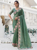 Mesmerizing Green Embroidered Silk Festive Wear Saree