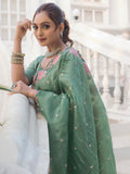 Mesmerizing Green Embroidered Silk Festive Wear Saree