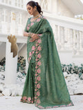 Mesmerizing Green Embroidered Silk Festive Wear Saree