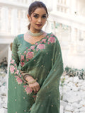 Mesmerizing Green Embroidered Silk Festive Wear Saree