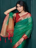 Attractive Green Bead Work Jacquard Event Wear Saree With Blouse