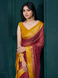 Gorgeous Maroon Bead Work Jacquard Traditional Saree With Blouse