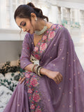 Marvelous Purple Embroidered Silk Party Wear Saree